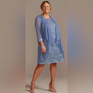 RM RICHARDS Floral Lace Short Tank Dress with Chiffon Jacket  
Size 8 dusty blue